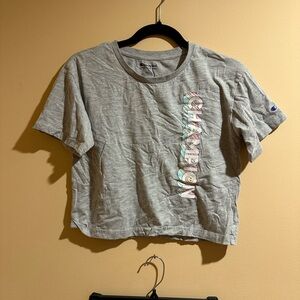 Champion Heather Gray Kids Tee with Multicolor Logo